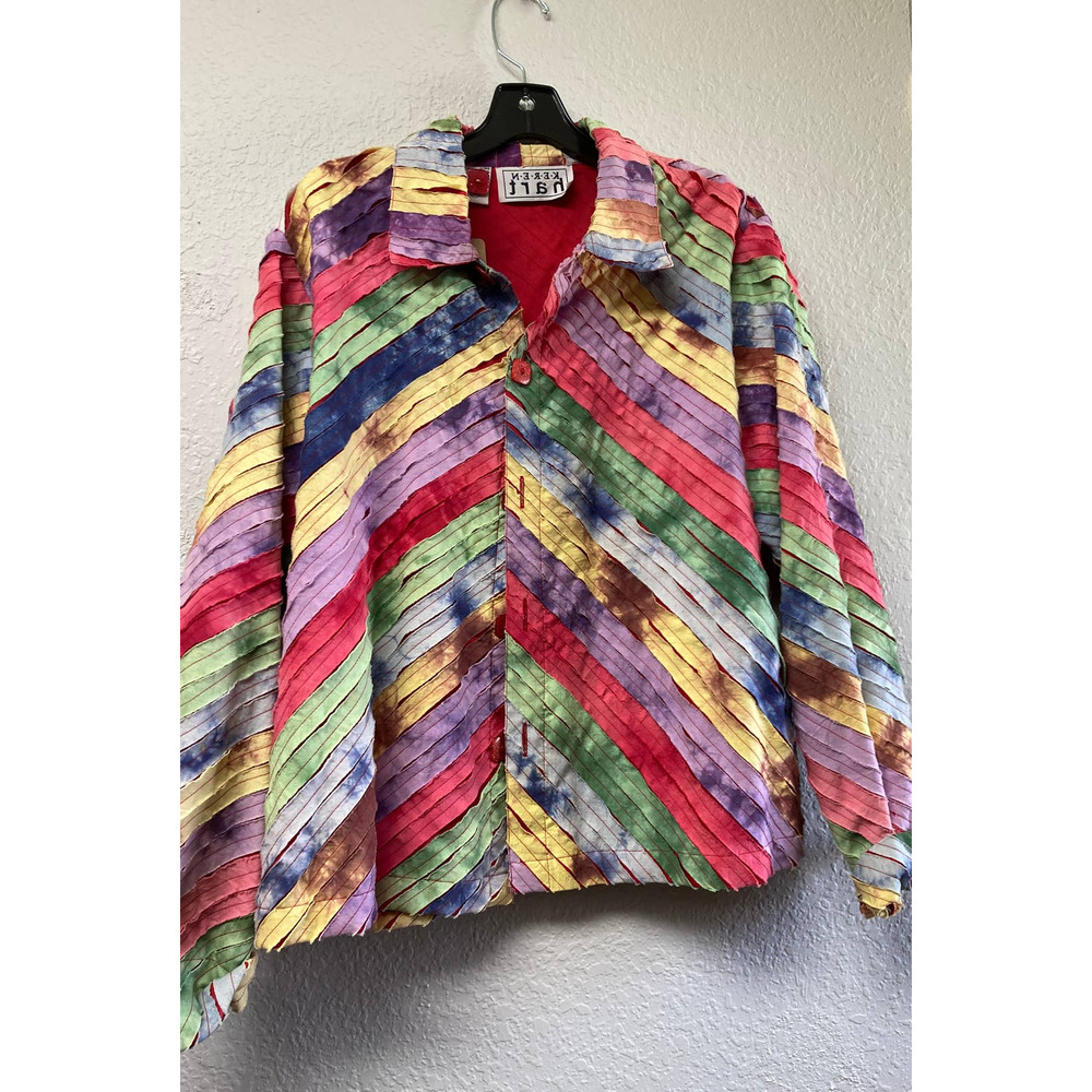 Keren Hart Ribbon Stitch Multicolor Cotton Jacket Shirt Size XL
